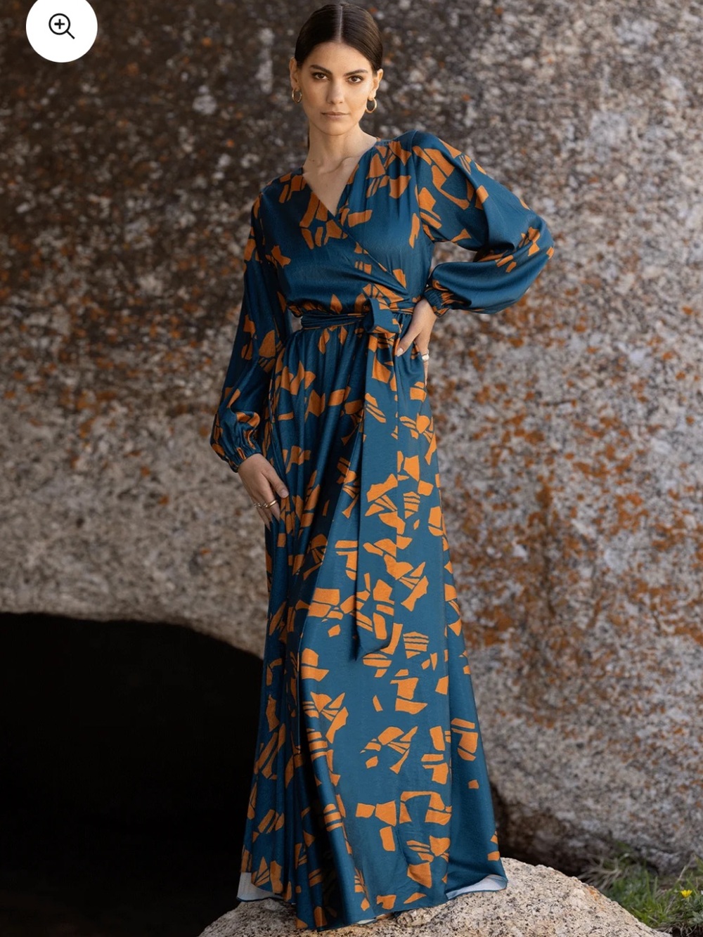Diarrablu Marieme Long Sleeve Wrap Maxi Dress In Gyraf Blue NEW NWT